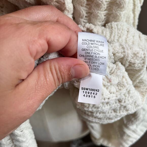 J. Jill Cream Chenille Cable Crew Neck Knit Tunic Length Sweater Sz L Petite - Picture 5 of 7